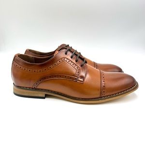 Stacy Adams Boys Kids Cognac Brown Faux Leather Cap Toe Oxfords Dress Shoes 6